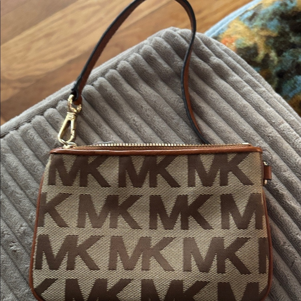 Michael Kors Tan and Brown Monogram Pouch